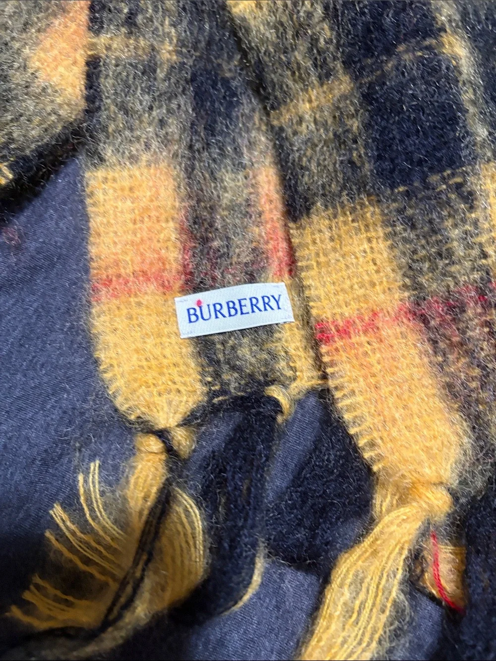 BNWT Burberry Mohair/Wool Yellow Black Plaid Scarf